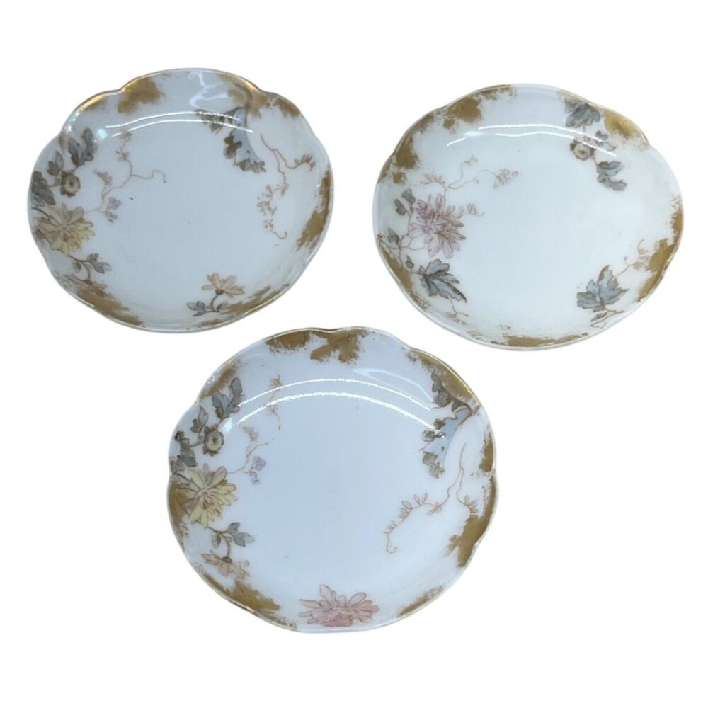 3 Haviland Limoges Schleiger 86A Chrysanthemum Butter Pats France 3"